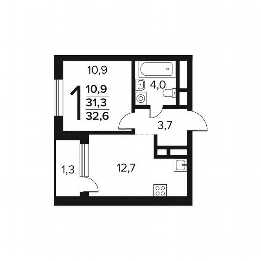 1-к. квартира, 32,6 м², 9/9 эт.