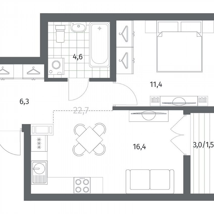 1-к. квартира, 40,2 м², 3/12 эт.