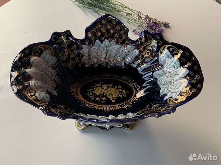 Ваза для фруктов на ножке конфетница кобальт