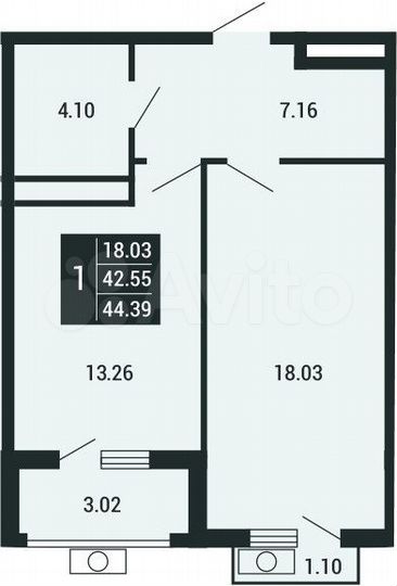 1-к. квартира, 44,4 м², 3/4 эт.