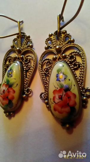 Серьги, мельхиор + финифть