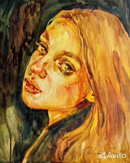 Картина маслом девушка эмоции портрет стильная