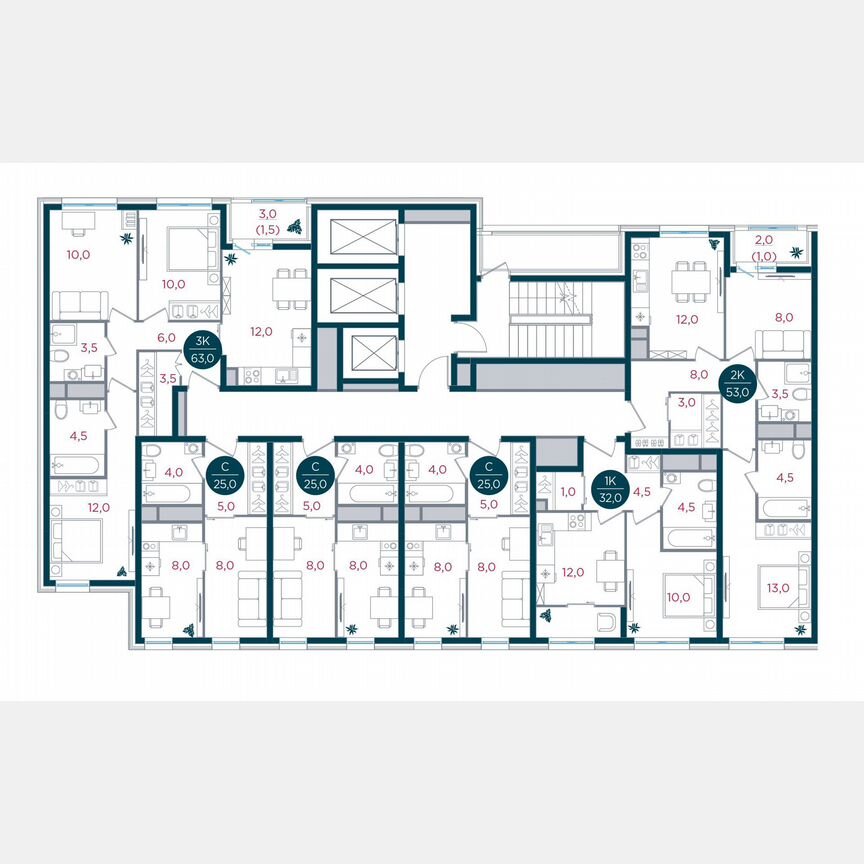 2-к. квартира, 53 м², 25/26 эт.