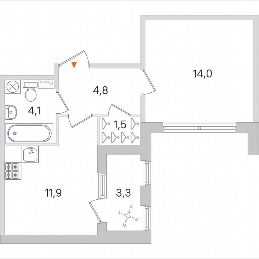 1-к. квартира, 38 м², 1/4 эт.