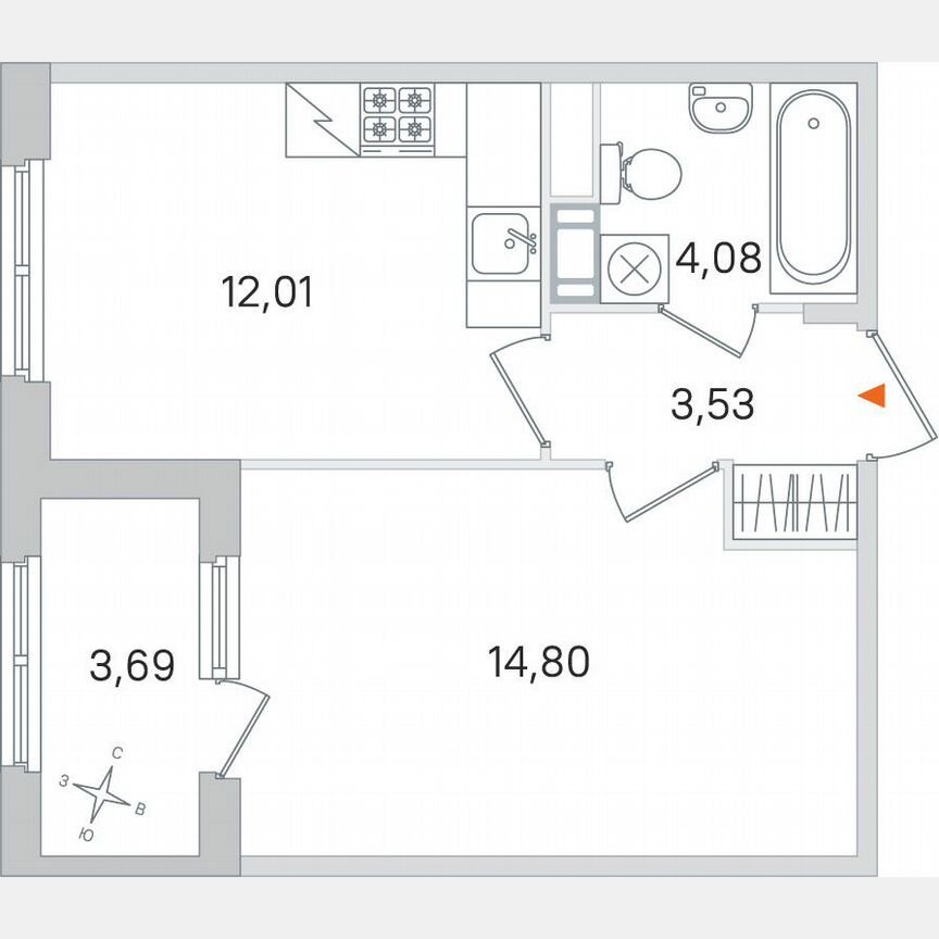 1-к. квартира, 36,3 м², 2/4 эт.