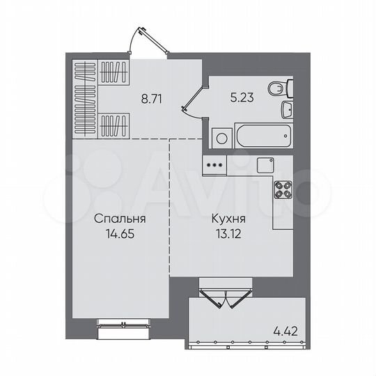 Своб. планировка, 46,1 м², 7/15 эт.