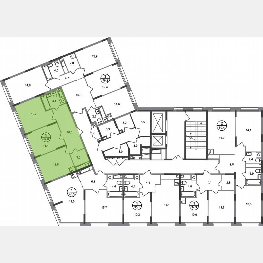 2-к. квартира, 54,6 м², 7/17 эт.