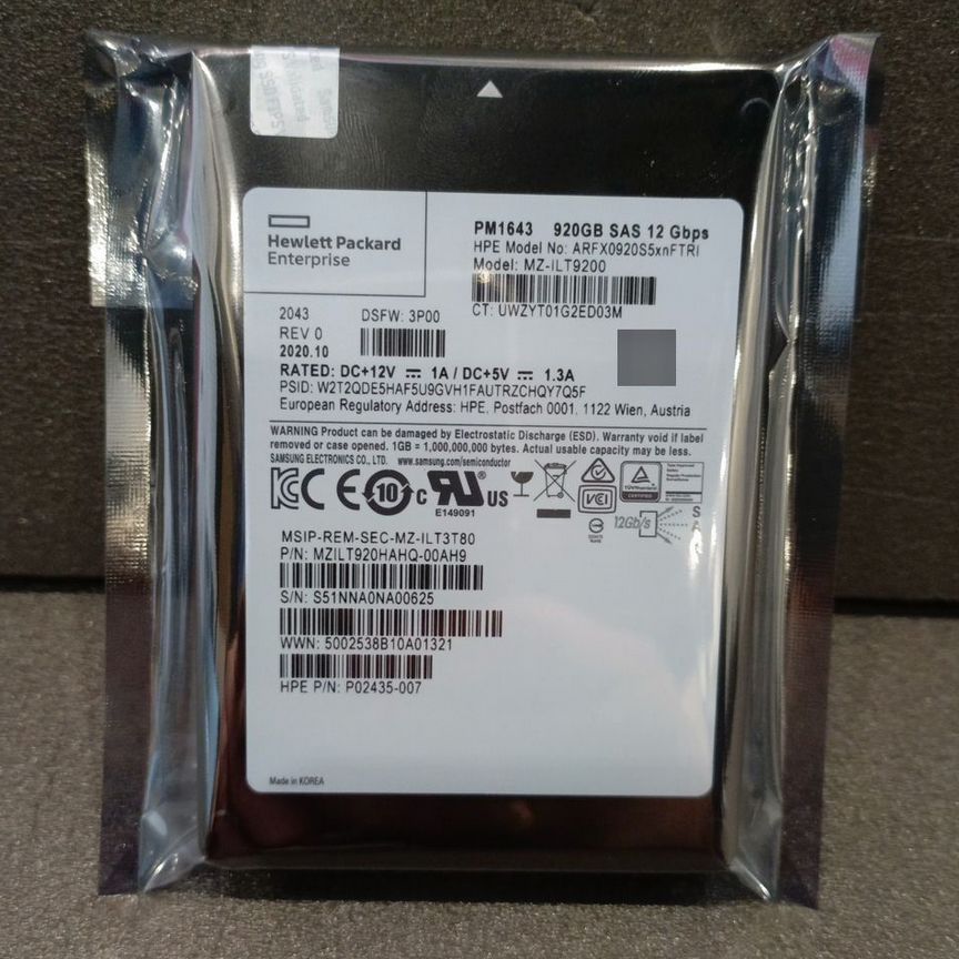 [PM1643] Samsung Hp 0.92 Тб Mzilt920hahq-00ah9 Pm1643