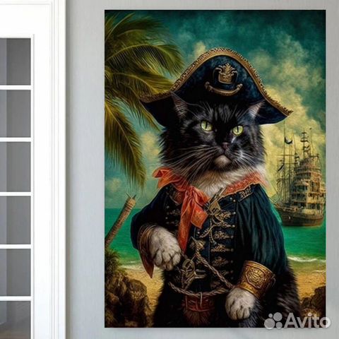 Картина маслом кот пират Детальная проработка
