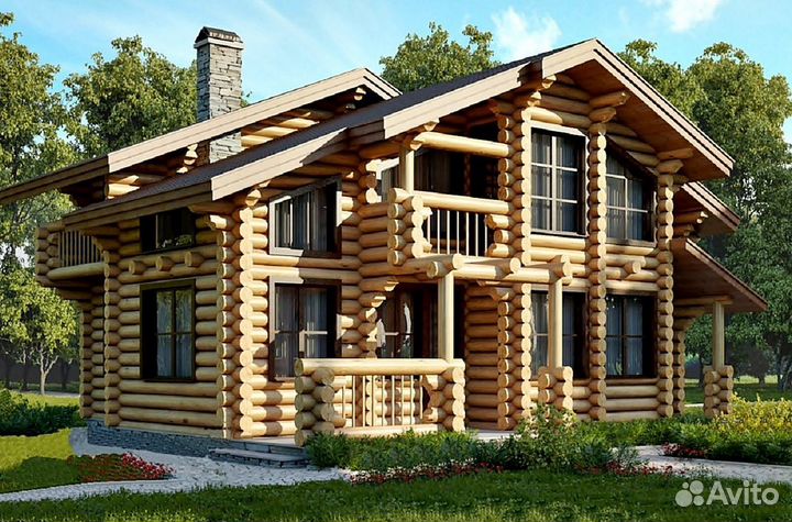 Сруб дома из оцилиндрованного бревна