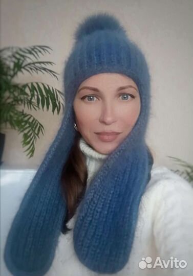 Шапка ушанка с натуральным помпоном женская