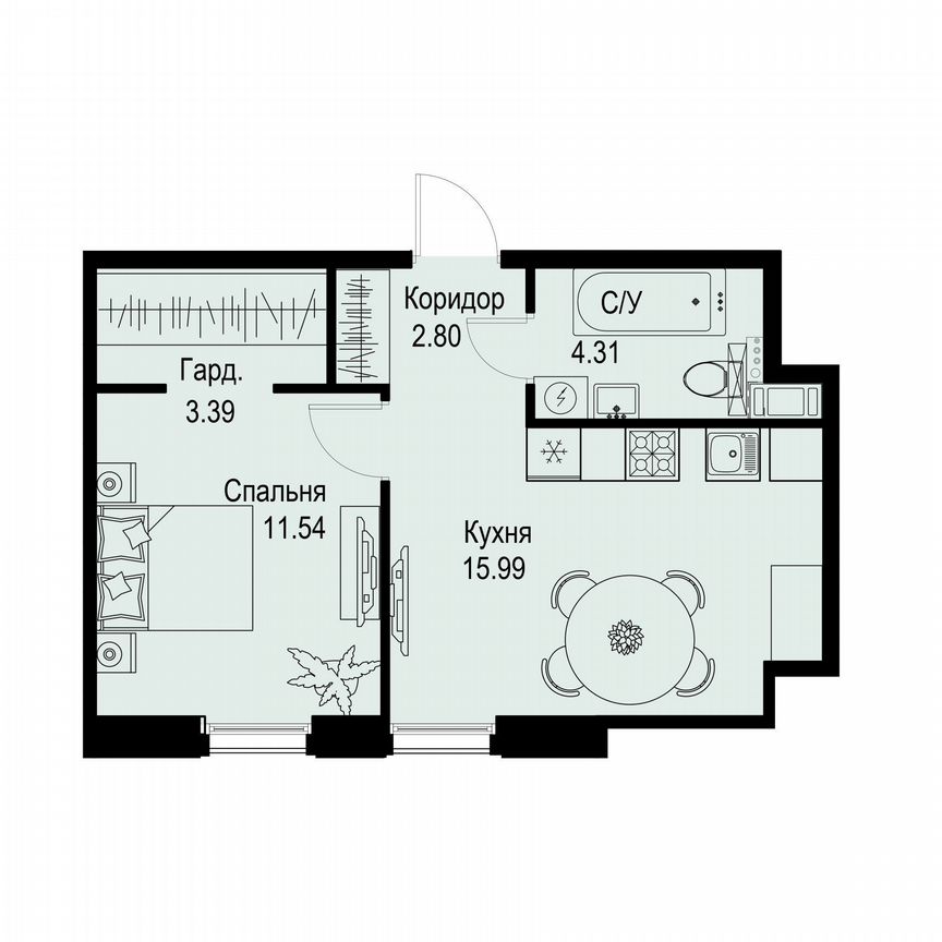 1-к. квартира, 38 м², 3/6 эт.