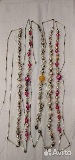 Пять нитей ёлочных бус стеклярус СССР