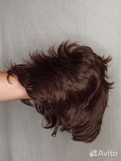 Парик женский, короткая стрижка, каштановый