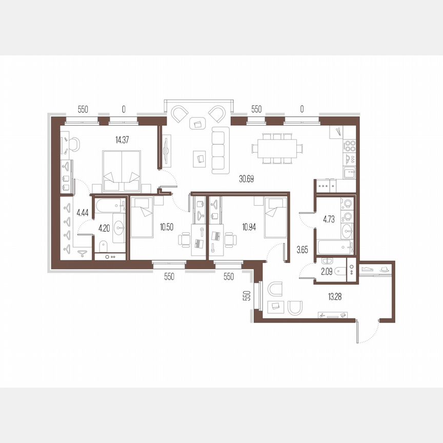 3-к. квартира, 98,9 м², 2/10 эт.