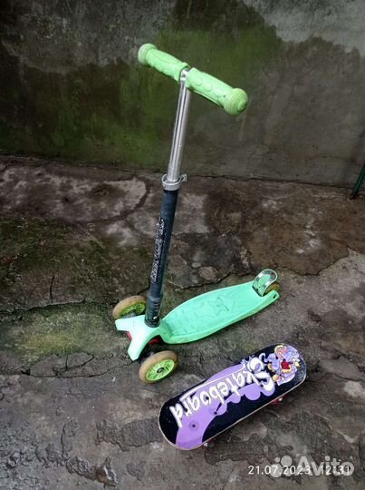 Самокат детский бу и скейт. Бесплатно