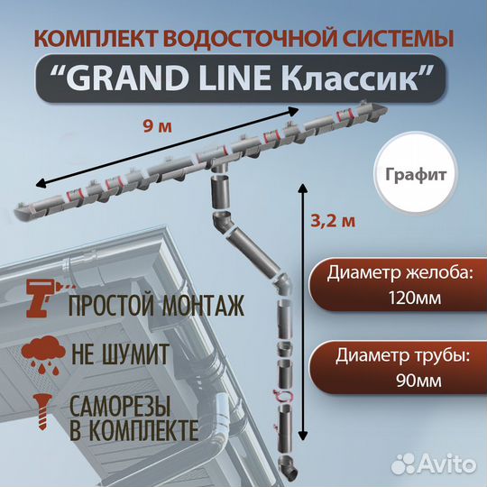 Водосточная система Grand Line 9 м (120мм/90мм )во