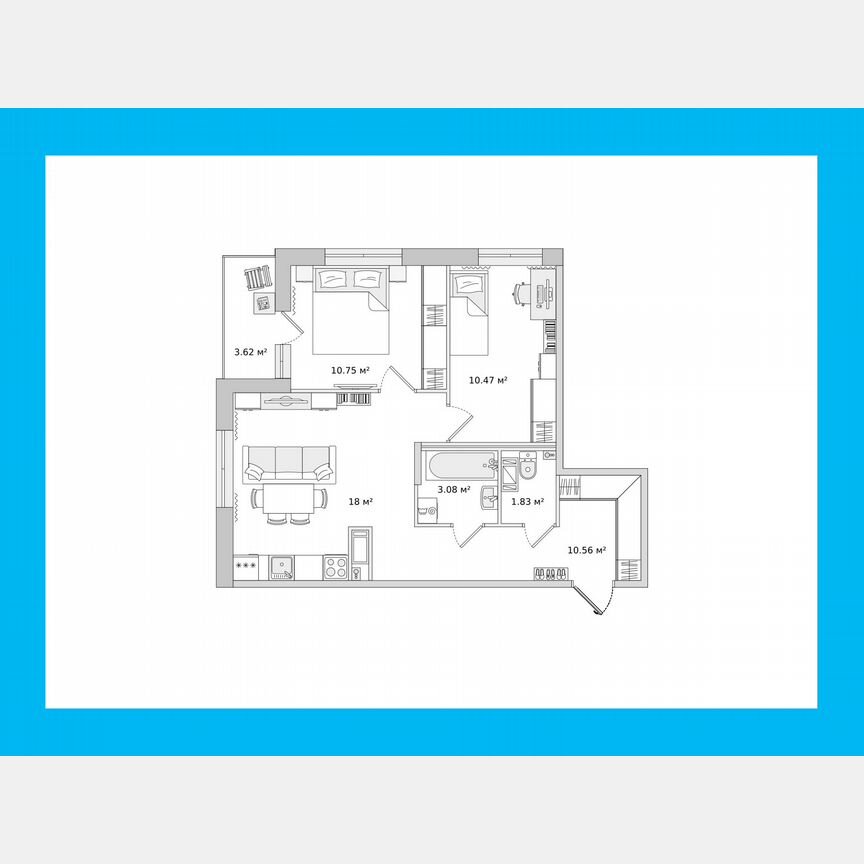 2-к. квартира, 54,5 м², 13/14 эт.