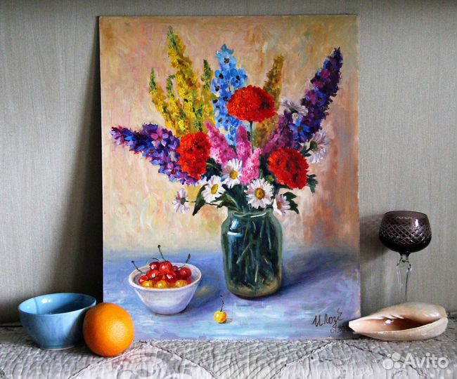 Картина маслом Букет цветов Яркое лето