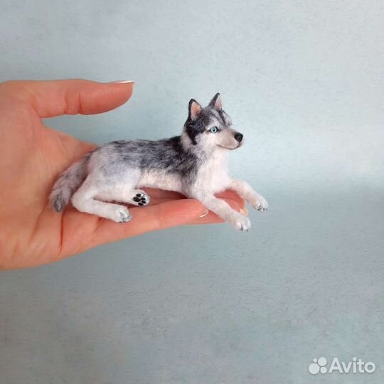 Фигурка ручной работы собака Хаски, игрушка