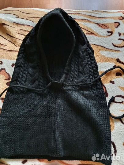 Капор, женская чёрная зимняя шапка, капюшон, снуд