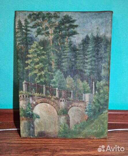 Картина маслом СССР лес мост