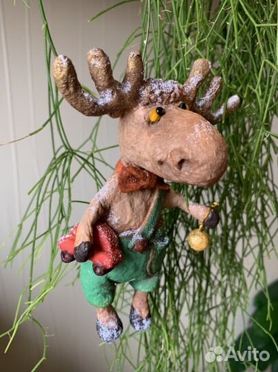 Ватная елочная игрушка лось