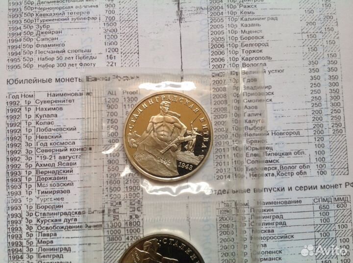 3 рубля 1993 г. Сталинградская битва пруф и ац