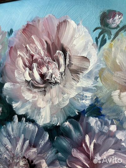 Картина цветы пионы маслом на холсте