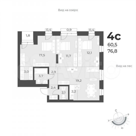 4-к. квартира, 76,8 м², 3/4 эт.