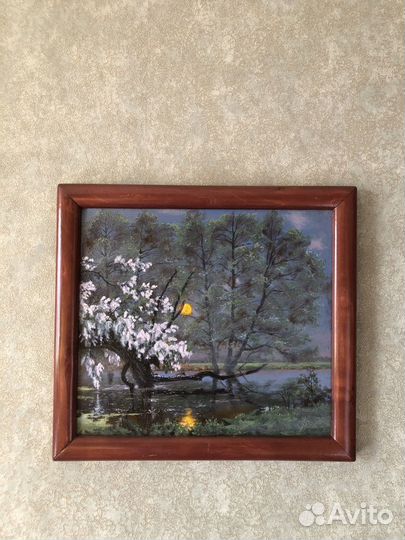 Картина маслом на холстевесенний пейзаж с речкой