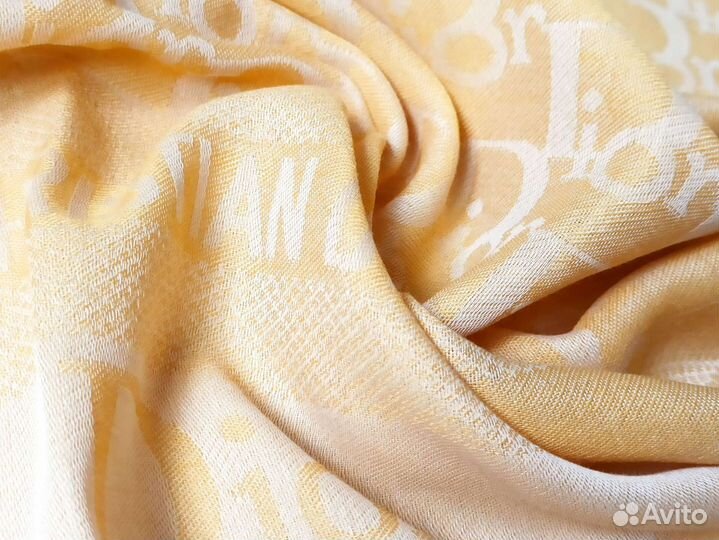 Платок 100/100 Christian Dior с кистями жёлтый 9цв