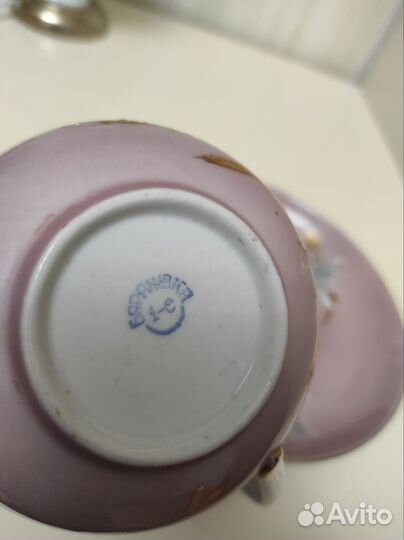 Чайная пара гигант Мальва Розовая фарфор бронь