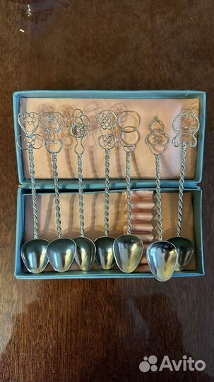 Ложки десертные, винтаж,техника скань, СССР, 7 шт