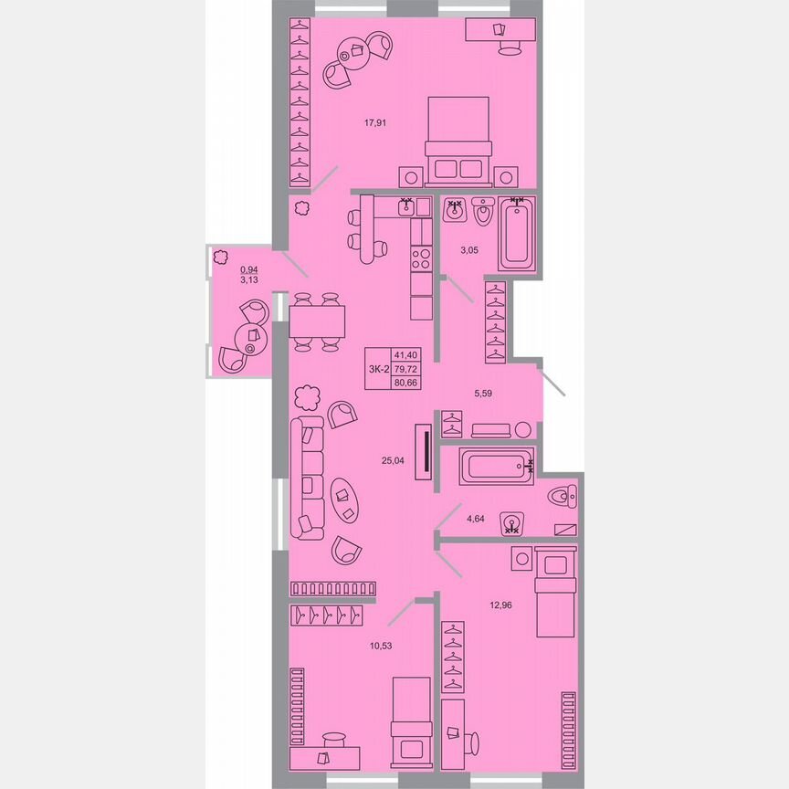 3-к. квартира, 80,7 м², 17/17 эт.