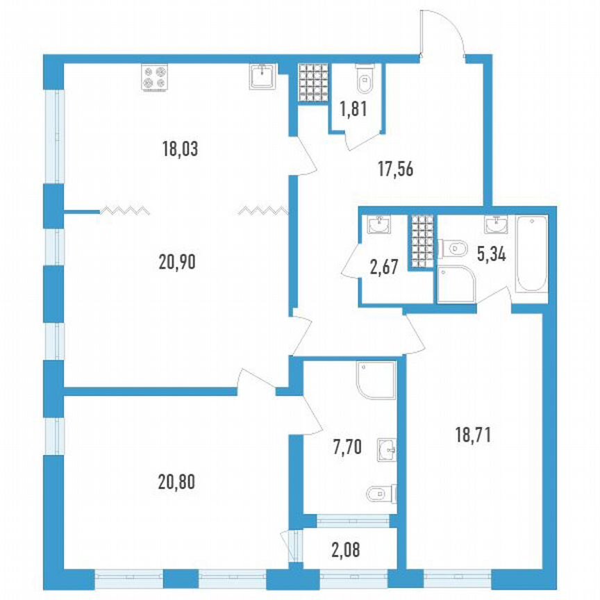 3-к. квартира, 114 м², 13/23 эт.