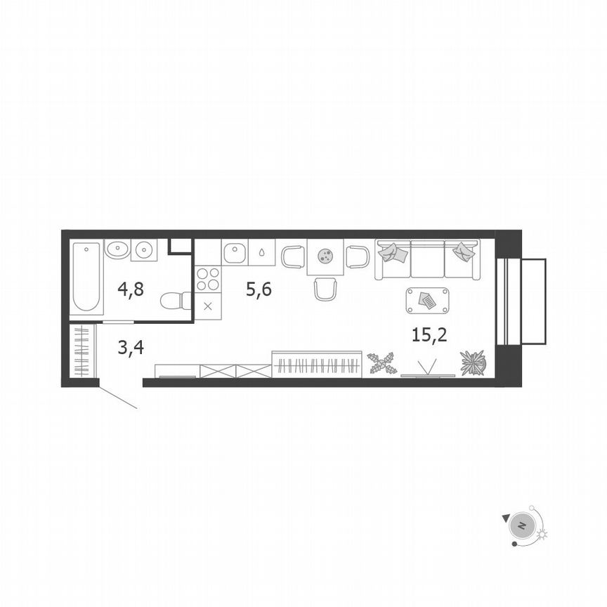 Квартира-студия, 29 м², 2/15 эт.