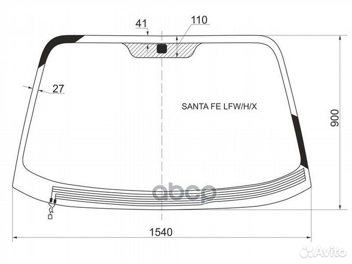Стекло лобовое с обогревом щеток hyundai santa
