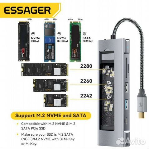 Внешний корпус для ssd HUB 8-1 NVMe & SATA объявление продам
