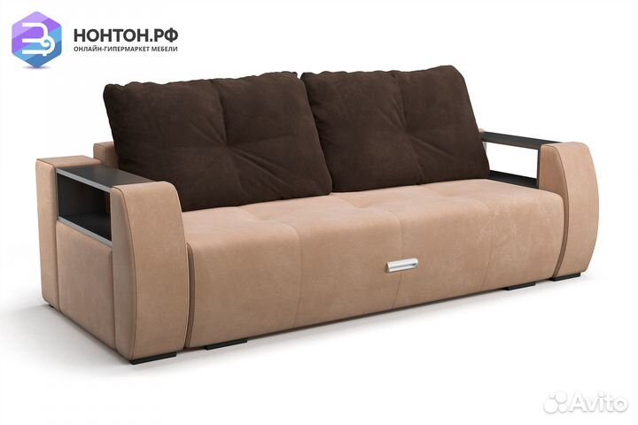 Диван еврокнижка Мальтида бежевый / коричневый