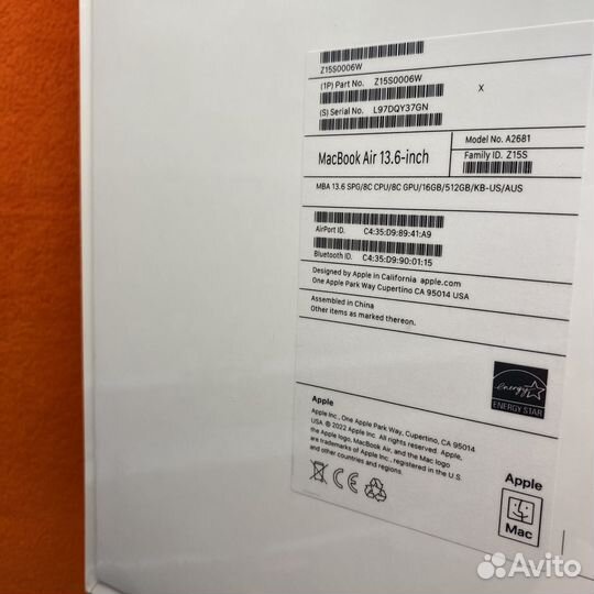 MacBook Air 13.6'' Space Gray 16GB 512GB (new)