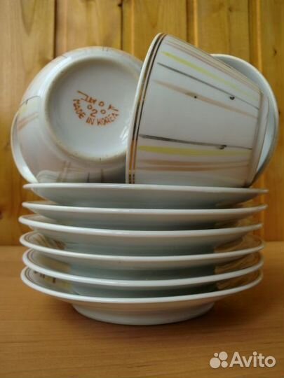 Сервиз чайный белый с полосками (б/у)