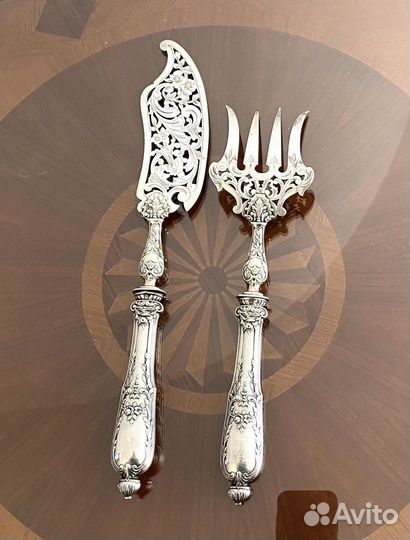 Антикварный набор для сервировки рыбы серебро Фран