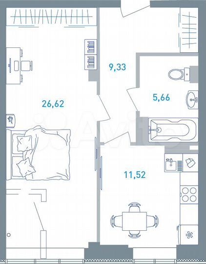 1-к. квартира, 54,7 м², 6/19 эт.