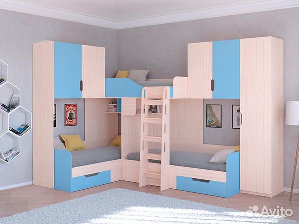 Кровать двухъярусная со шкафом/П и антресолями Бел