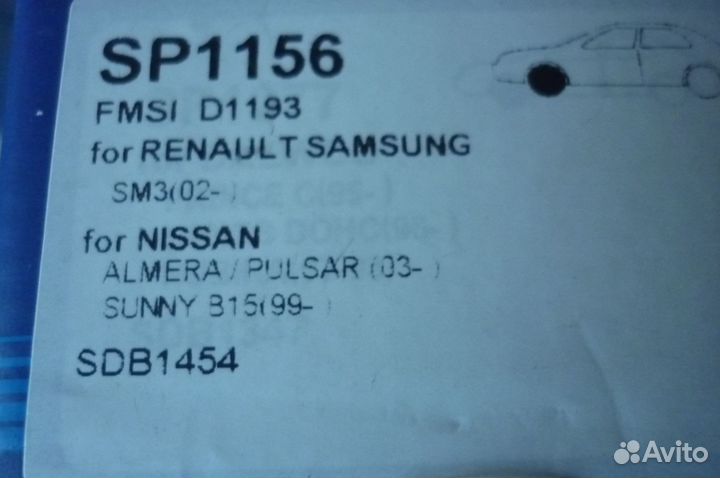 Тормозные колодки nissan almera sangsin SP1156