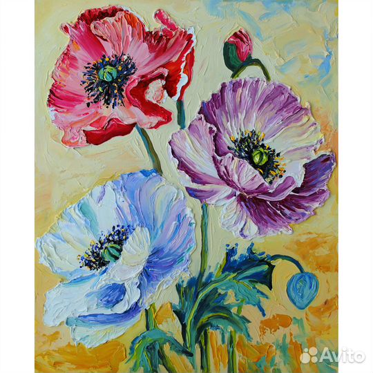 Картина с маками Текстурная Цветы для любви 40*50