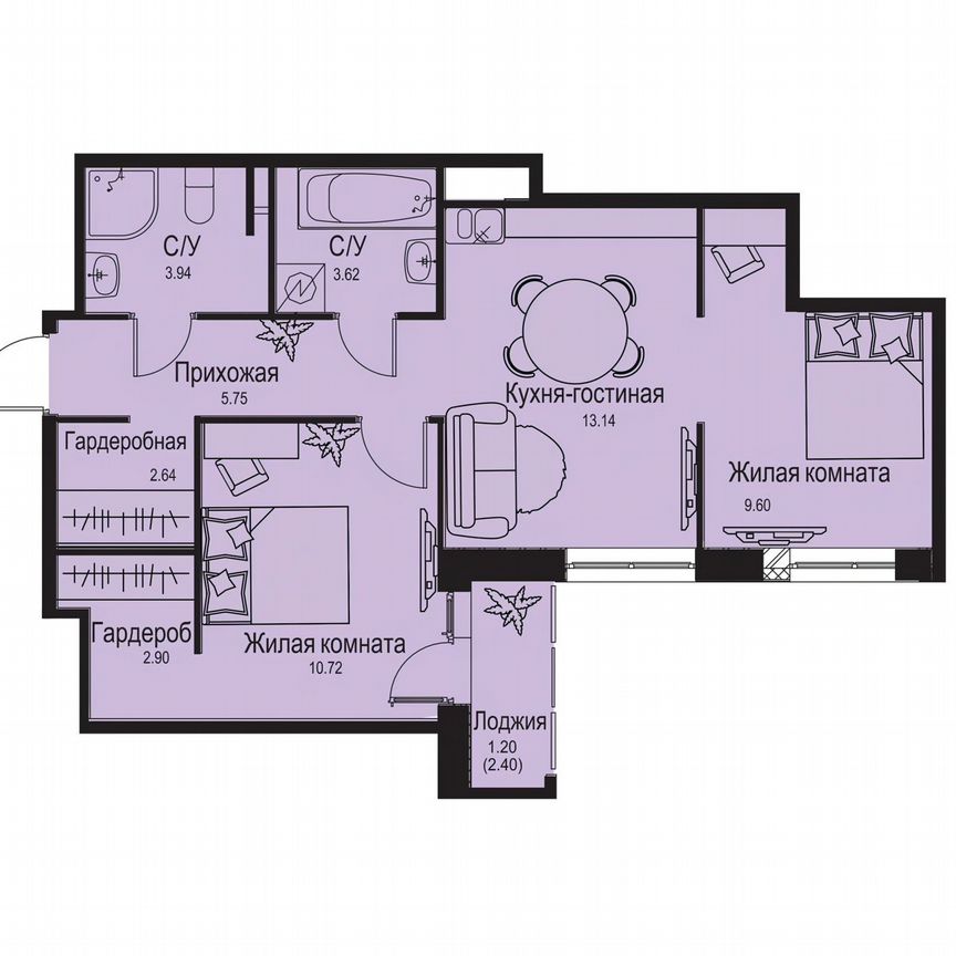 2-к. квартира, 53,5 м², 1/9 эт.