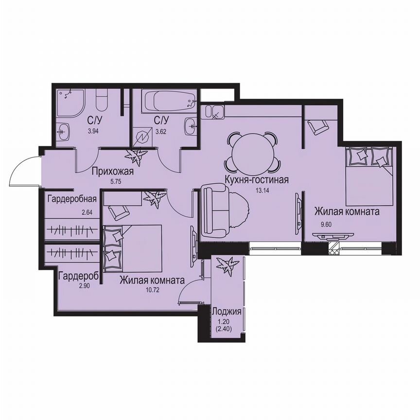 2-к. квартира, 53,5 м², 1/9 эт.