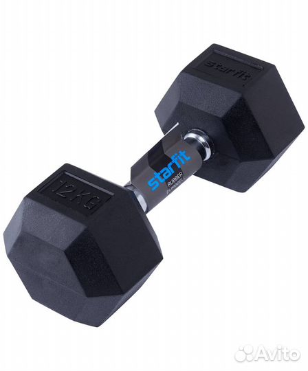 Гантель обрезиненная DB-301 12 кг, черная Starfit